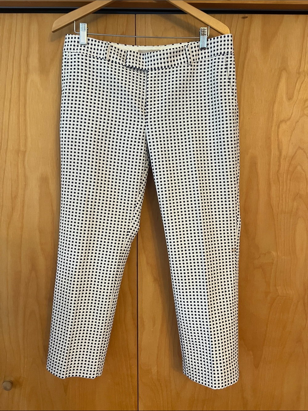 Banana Republic White Cropped Pants with Black Dot Print
